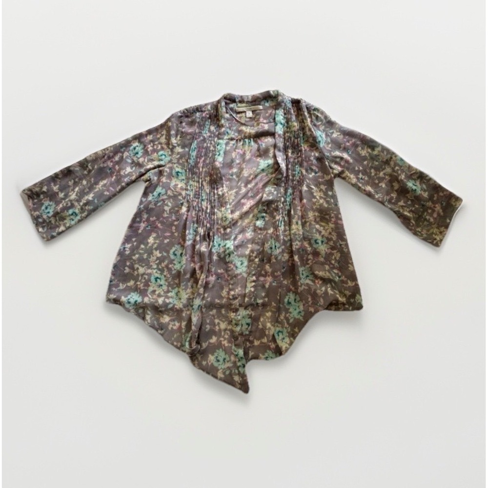 Lauren Conrad Floral Blouse Womens Medium Purple Open Front Cardigan Boho Sheer